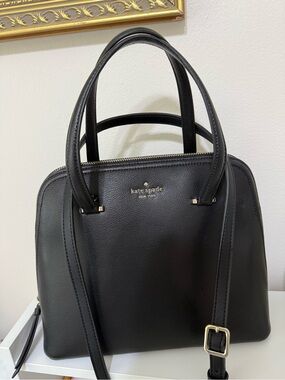 kate spade Black Leather Dome Satchel with Adjustable Strap
